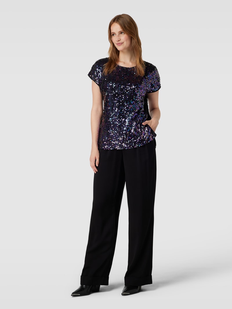 T-Shirt mit Allover-Paillettenbesatz in schwarz