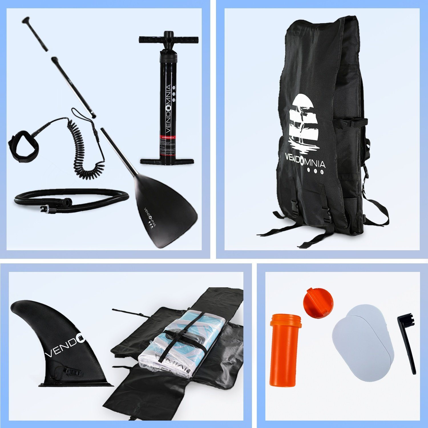 VENDOMNIA Inflatable SUP-Board Set - aufblasbar, Zubehör, Pumpe, Tragetasche, Stand Up Paddle Board, (15 cm dick, 3 PVC Schichten, max 130 kg, 7 Farben, 4 Größen 305cm 320cm 366cm 380cm, Paddling board, Paddelboard, Surfboard)