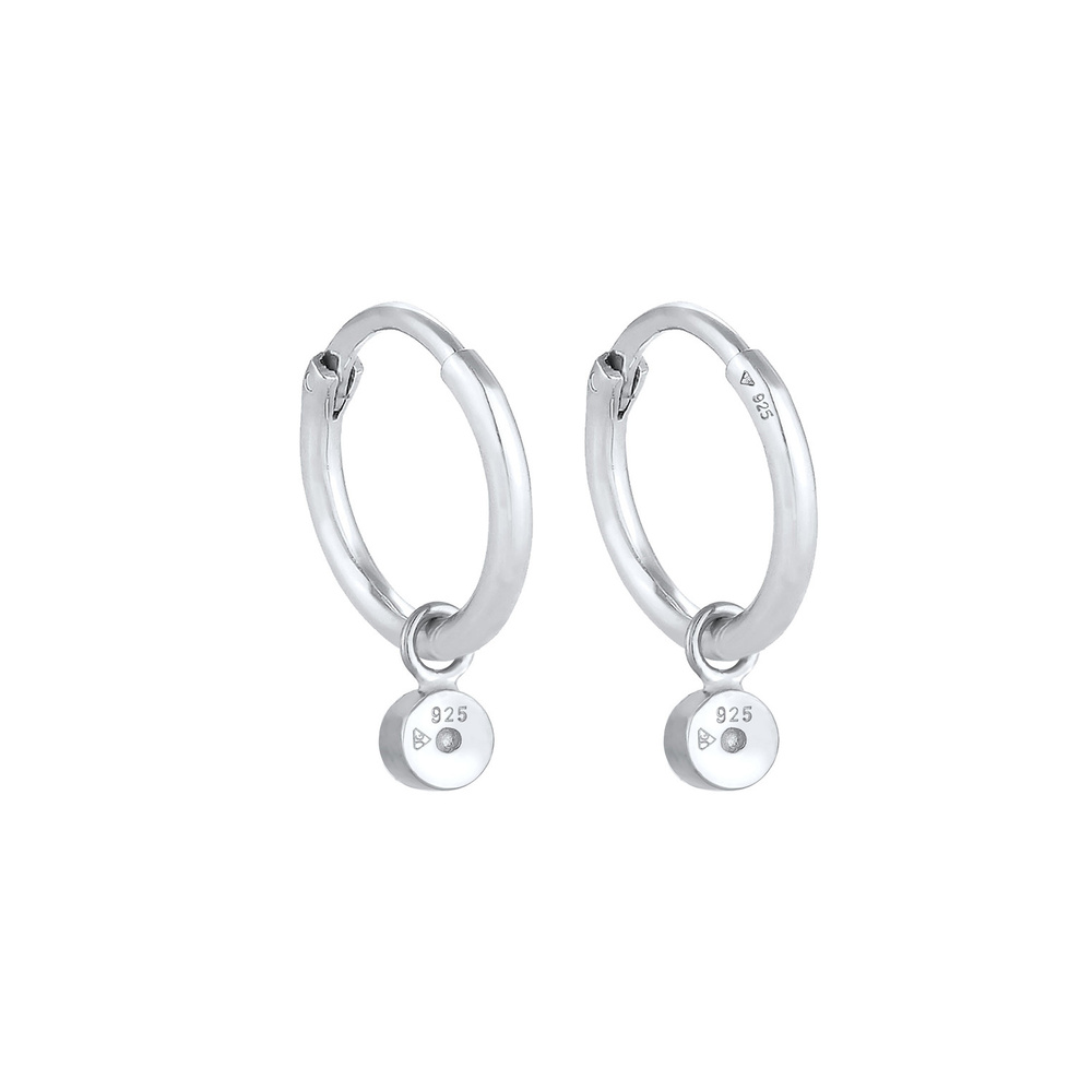 Elli Elli Boucles d'Oreilles Pendentif Créole Femme Rond Noir avec Cristaux de Zirconi Boucles d'oreilles