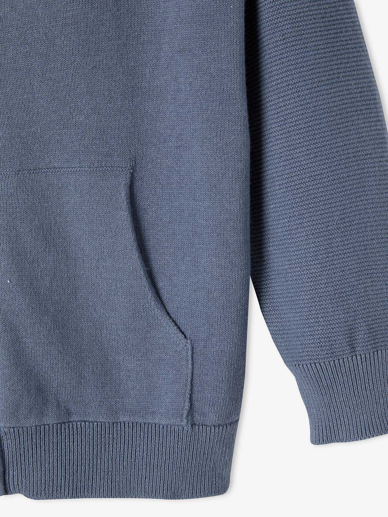 Gilet à capuche manches point mousse garçon bleu