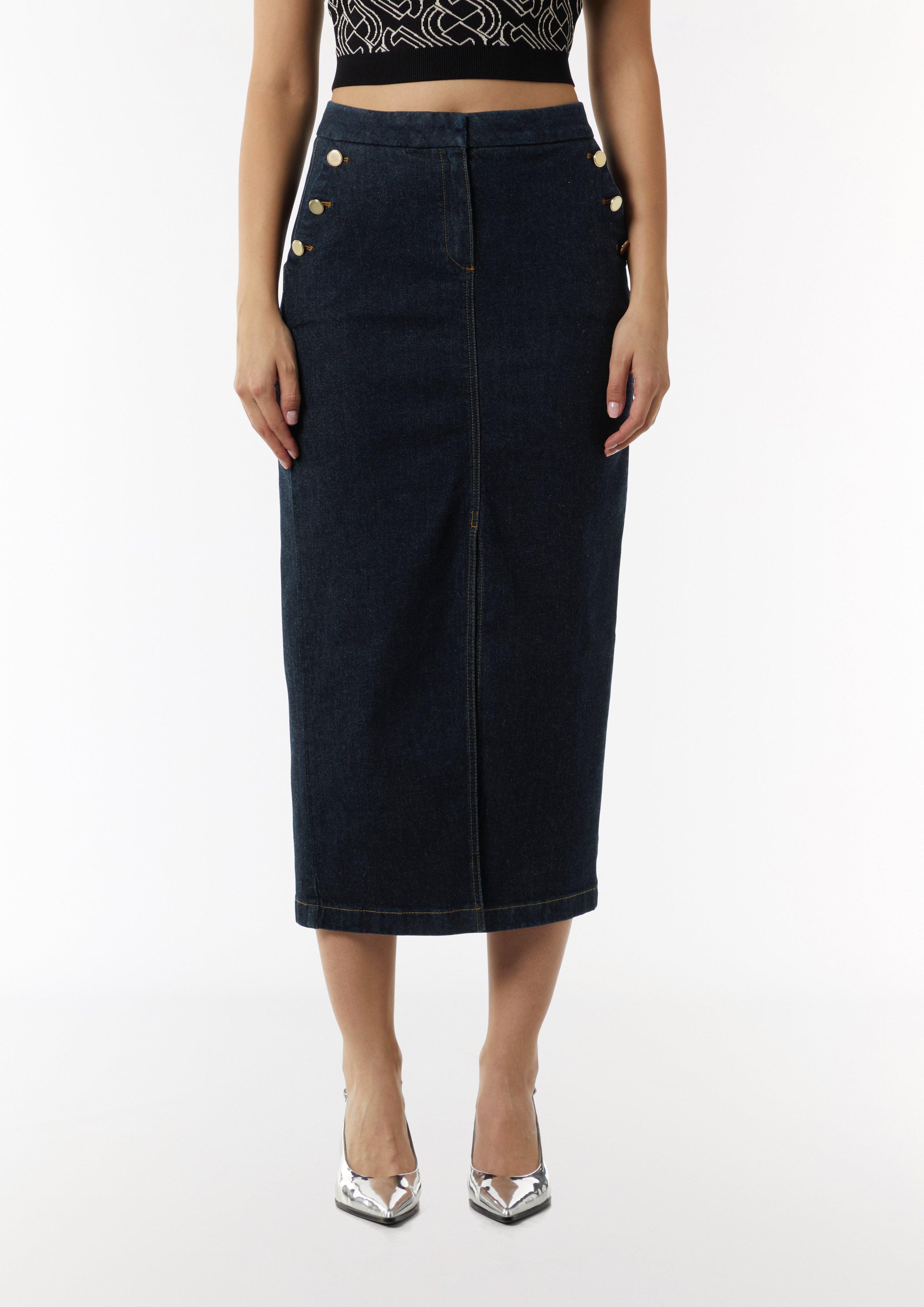 Schmal geschnittener Denimrock mit dunkler Waschung - navy