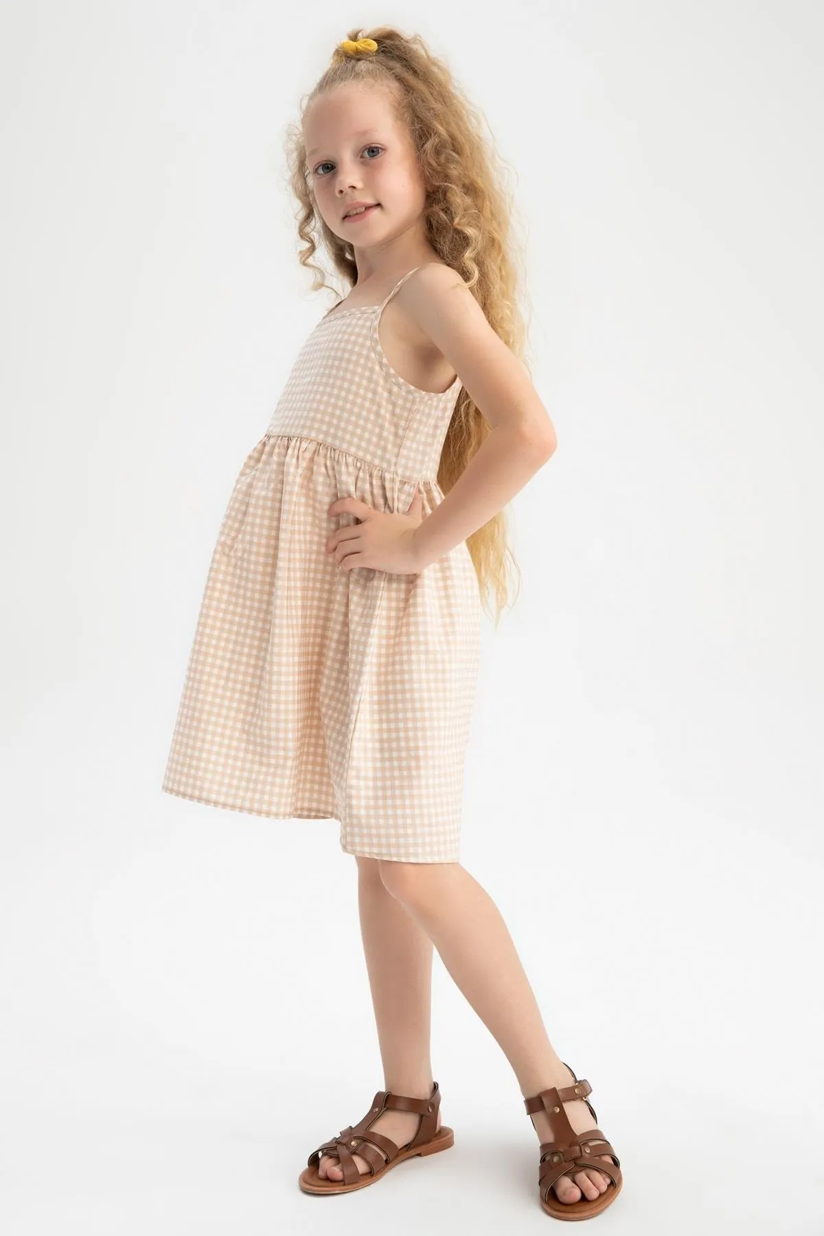 DeFacto  Gemustertes Sommer-Popelinekleid mit Trägern für Mädchen in normaler Passform