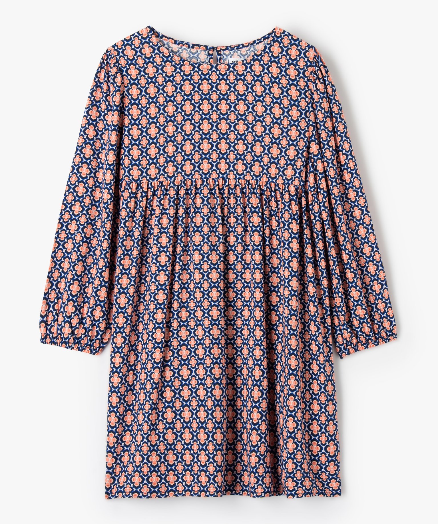 Robe fille fluide à manches longues et motifs bleu | GEMO