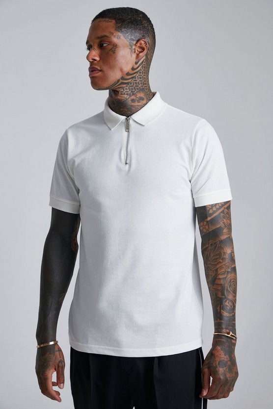 Slim-Fit Pique Poloshirt aus Reel Baumwolle mit Reißverschluss
