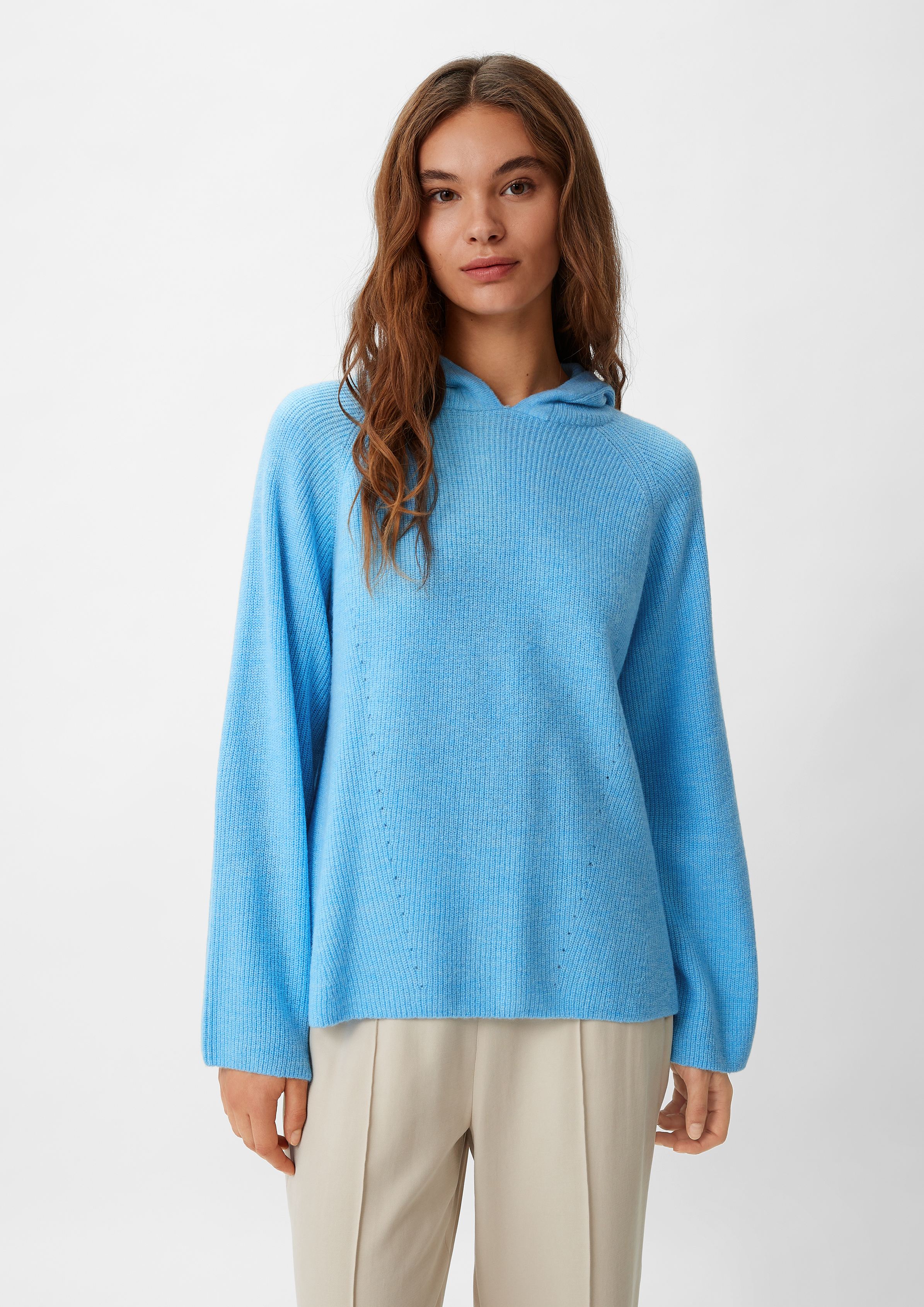 Strickpullover mit Kapuze - himmelblau