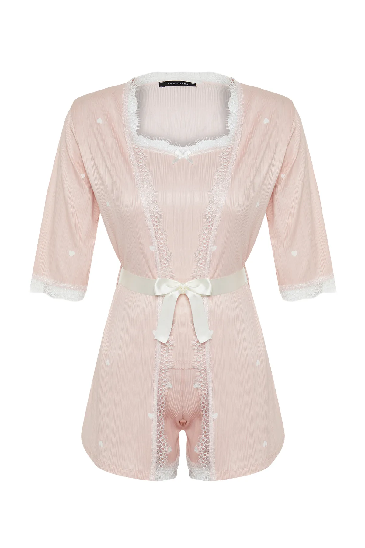 Trendyol Collection  Rosa 5er-Pack Pyjama-Set aus Rippstrick mit Herzmotiv THMSS24PT00380
