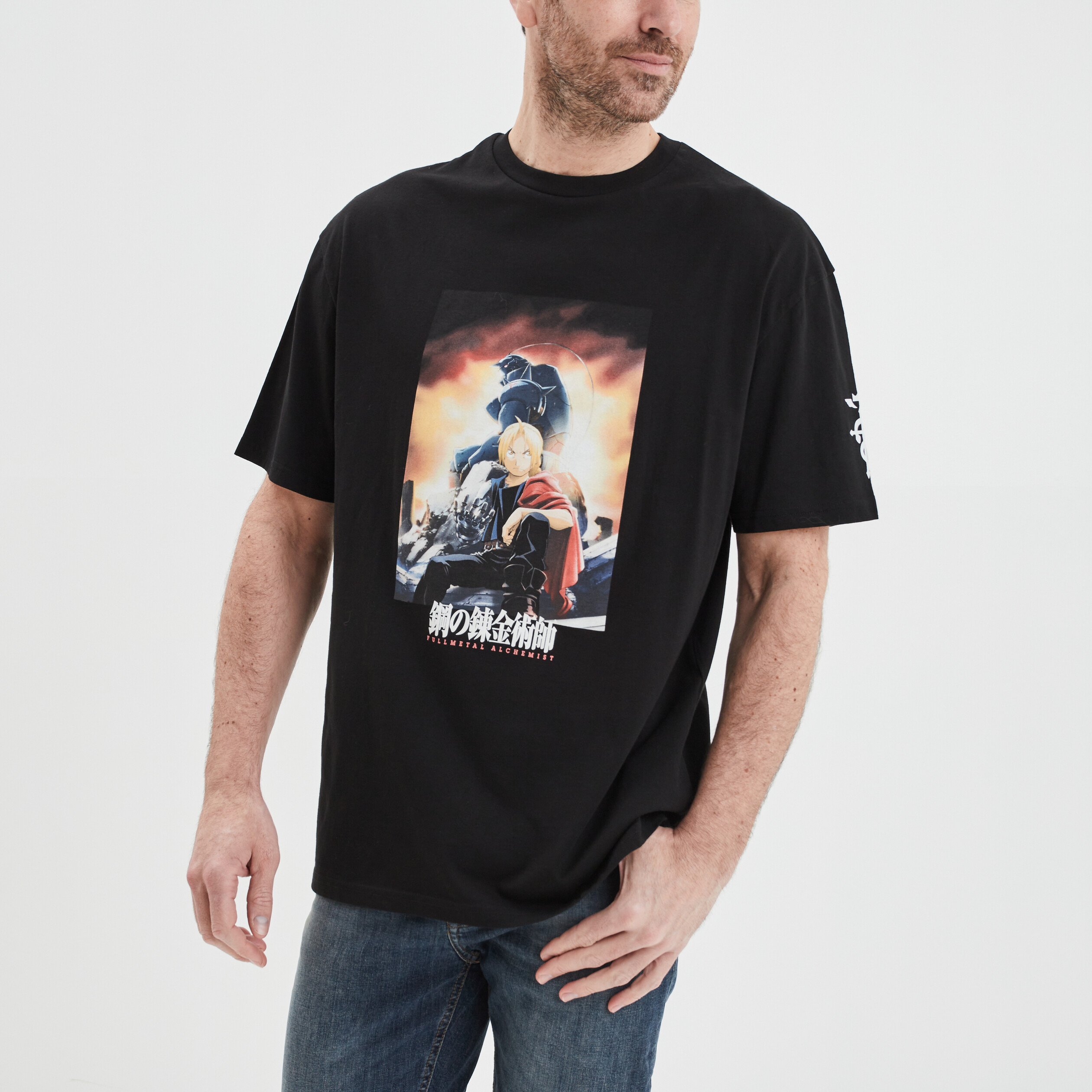 T-shirt col rond Fullmetal Alchemist noir homme | La Halle