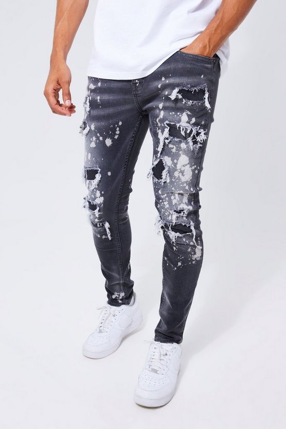 Zerrissene gebleichte Skinny Stretch Jeans