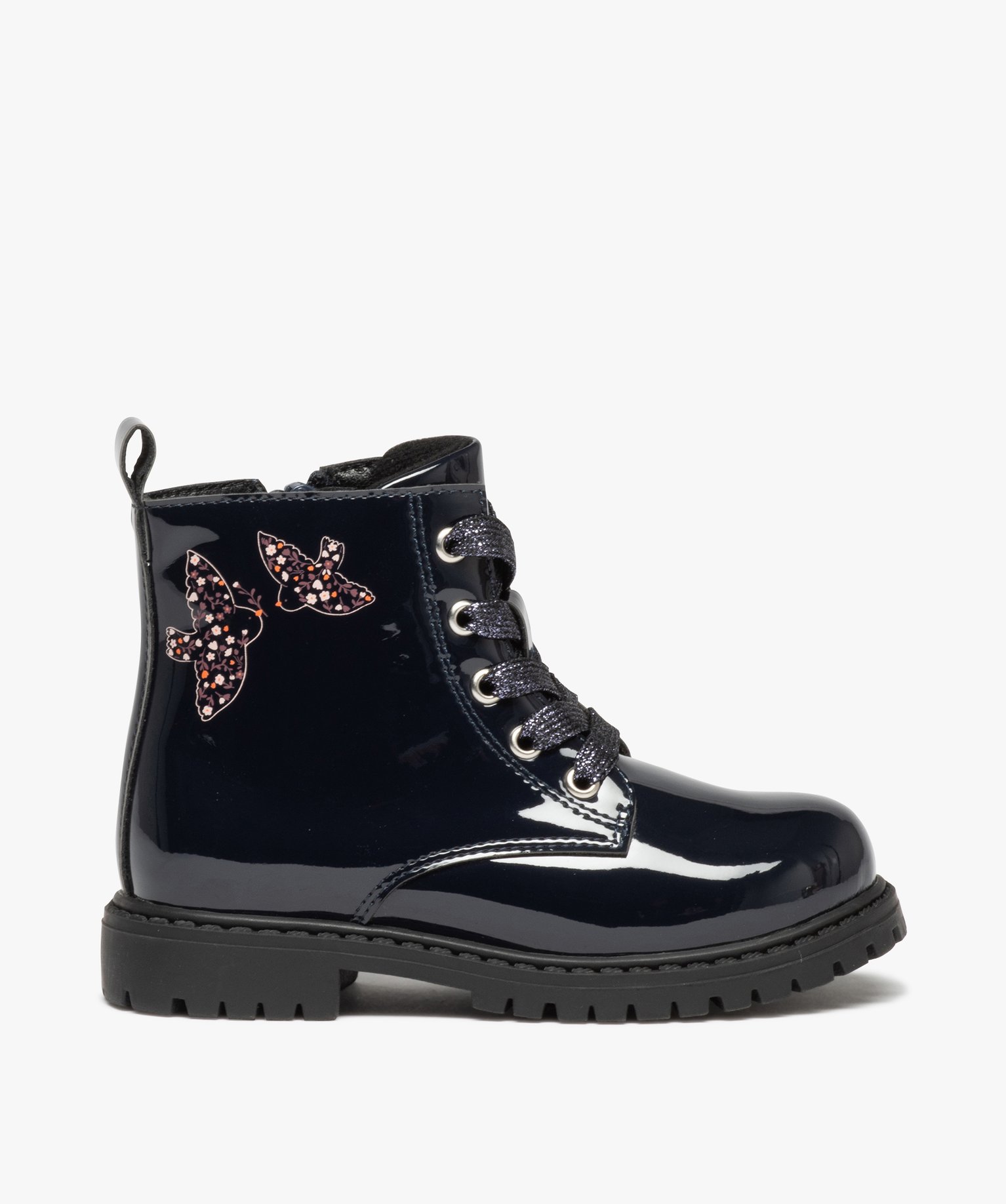 Boots vernis fille avec motifs oiseaux du 31 au 36 marine | GEMO