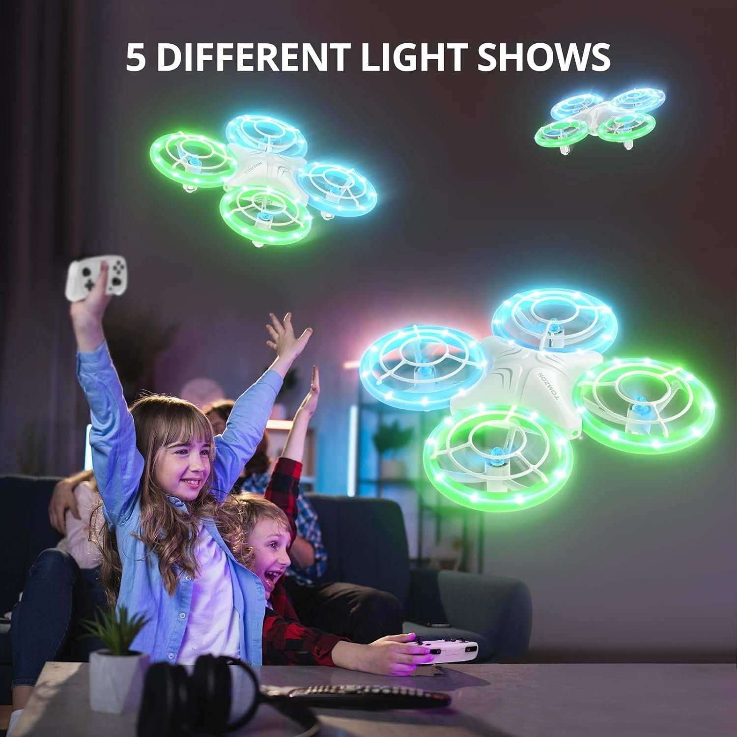 Tomzon Mini Drohne für Kinder, Blauen und Grünen LED Lichter Drohne (Fliege mit Leichtigkeit: 2 Akkus, 3D-Flip, Kopflos-Modus, für Anfänger)