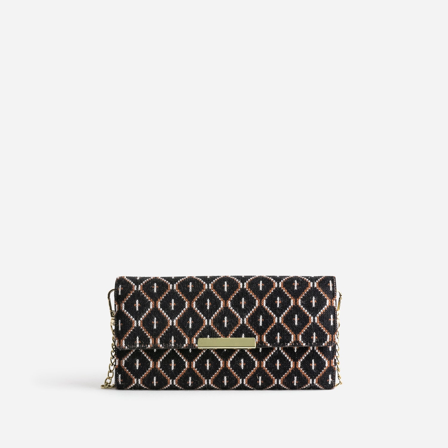 Pochette noire en textile à motif graphique