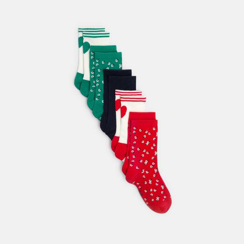 Chaussettes à motifs et unies (lot de 5) rouges fille