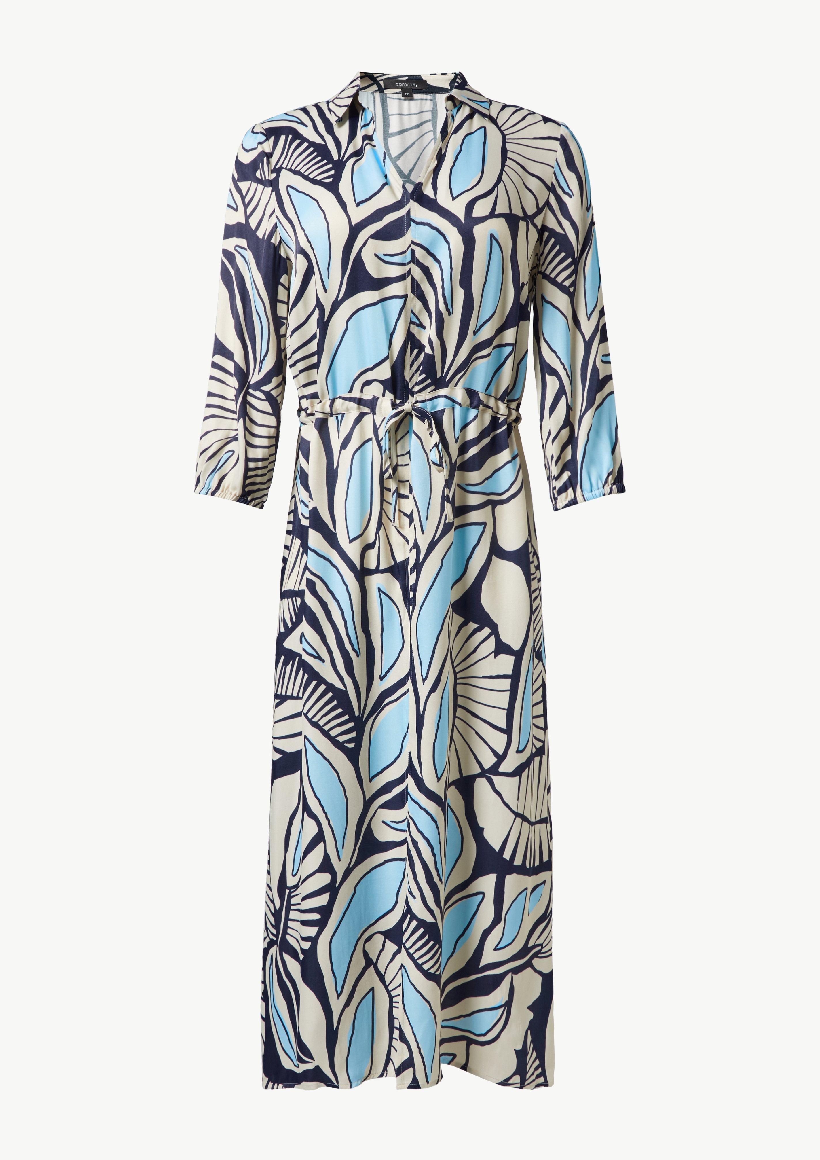 Gemustertes Hemdblusenkleid mit Tunnelzug - hellblau