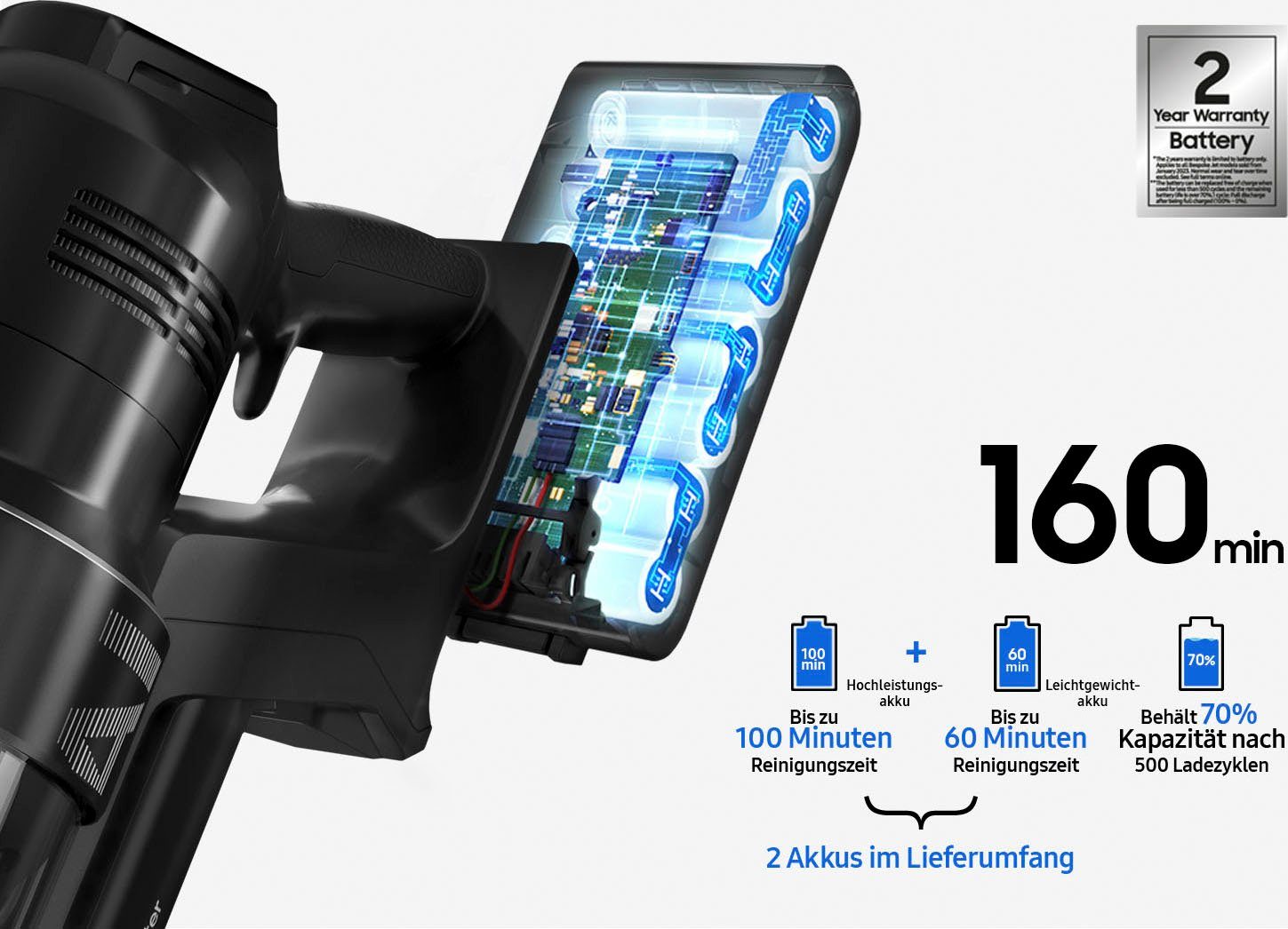 Samsung Akku-Handstaubsauger BESPOKE Jet AI Akku+ CompleteClean VS28C97B4QK/WD, 730 W, beutellos, automatische Entleerung mit selbstschließender Öffnung