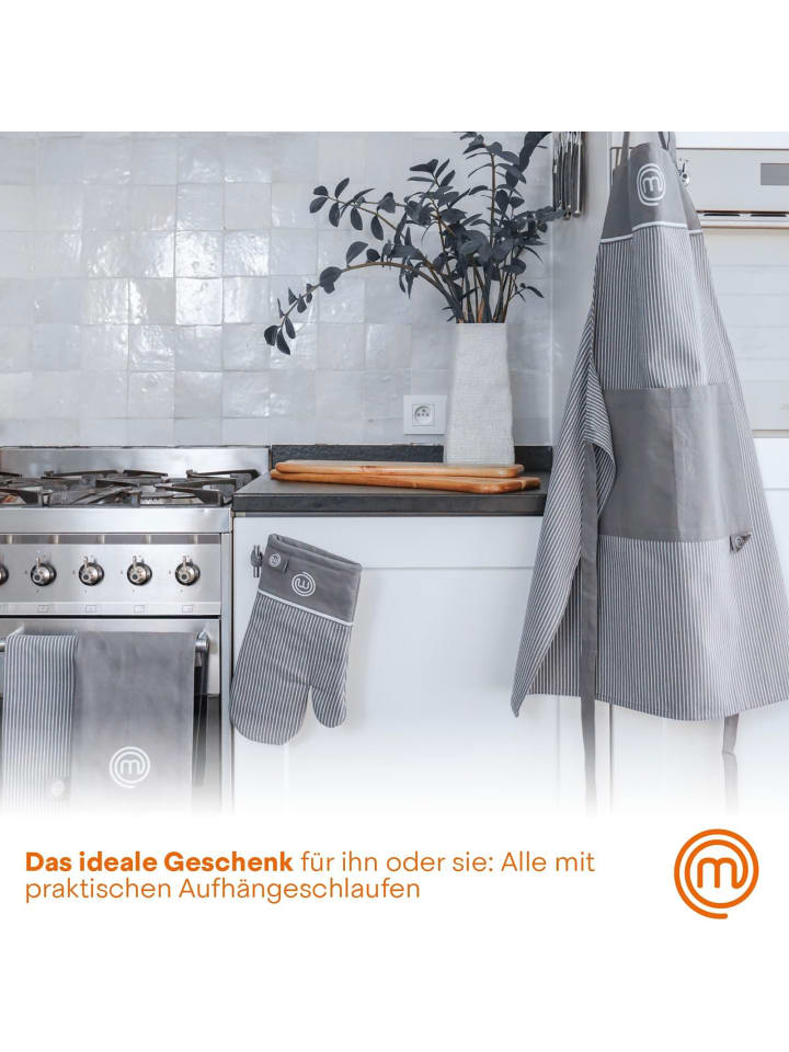MasterChef 3 tlg. Set 3 teiliges Küchentextilien-Set in Grau günstig kaufen onesize