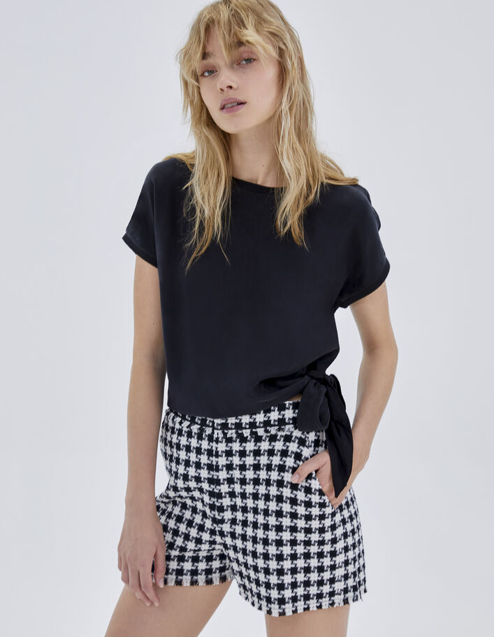 Top noir bi matière à nouer côté Femme