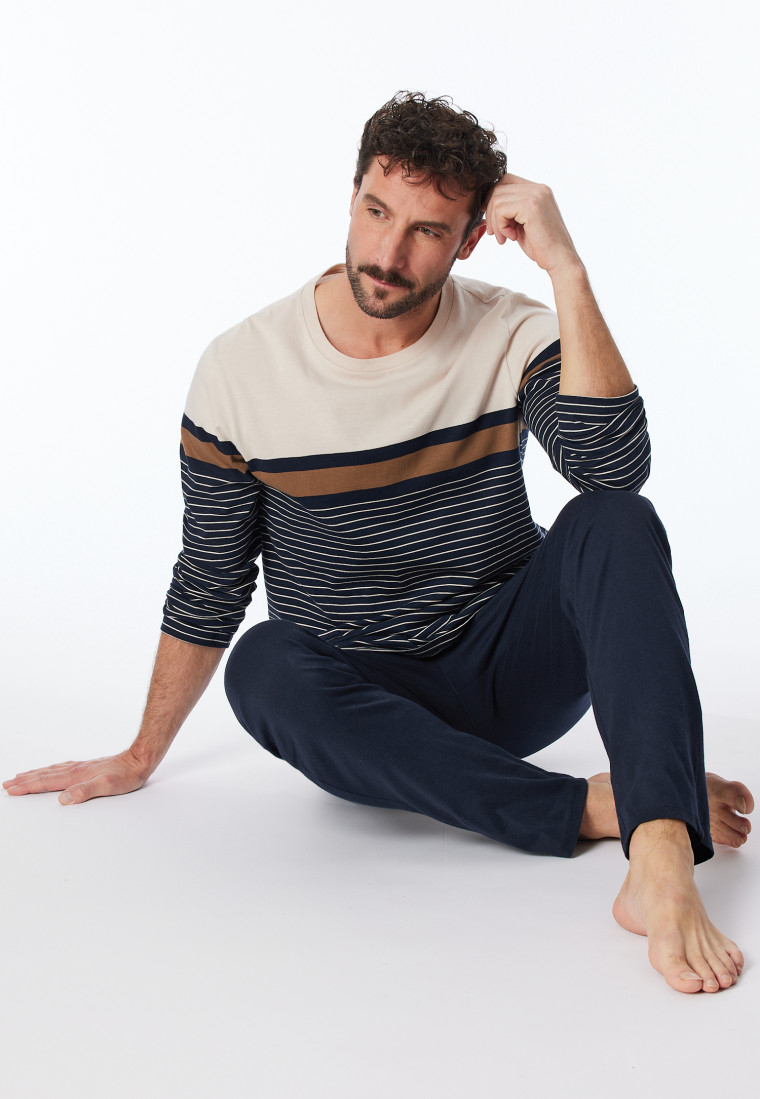 Schlafanzug lang Streifen nachtblau - Casual Nightwear