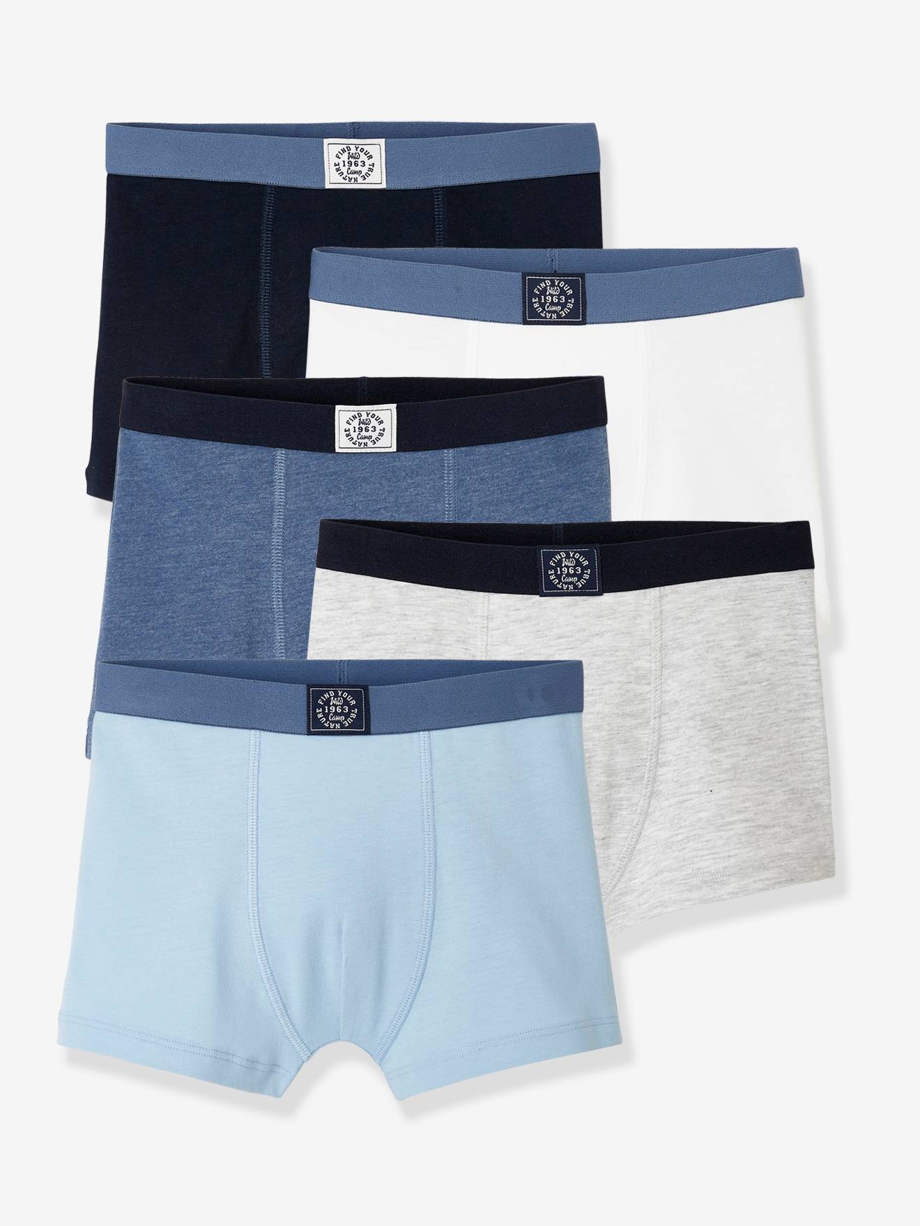 Lot de 5 boxers garçon BASICS bleu clair