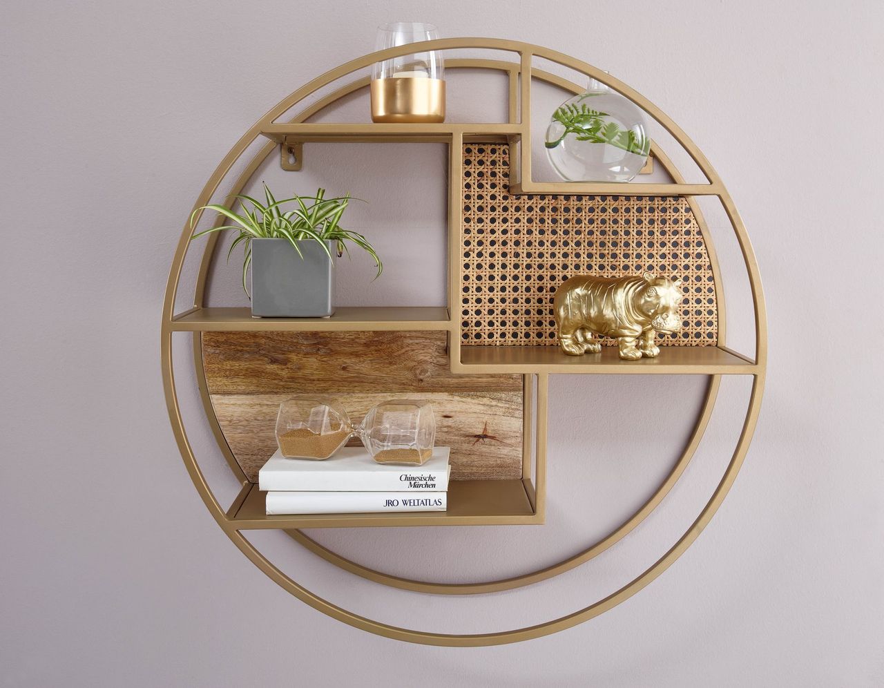 Wohnling Wandregal 62x62x17 cm Rattan Massivholz Metall