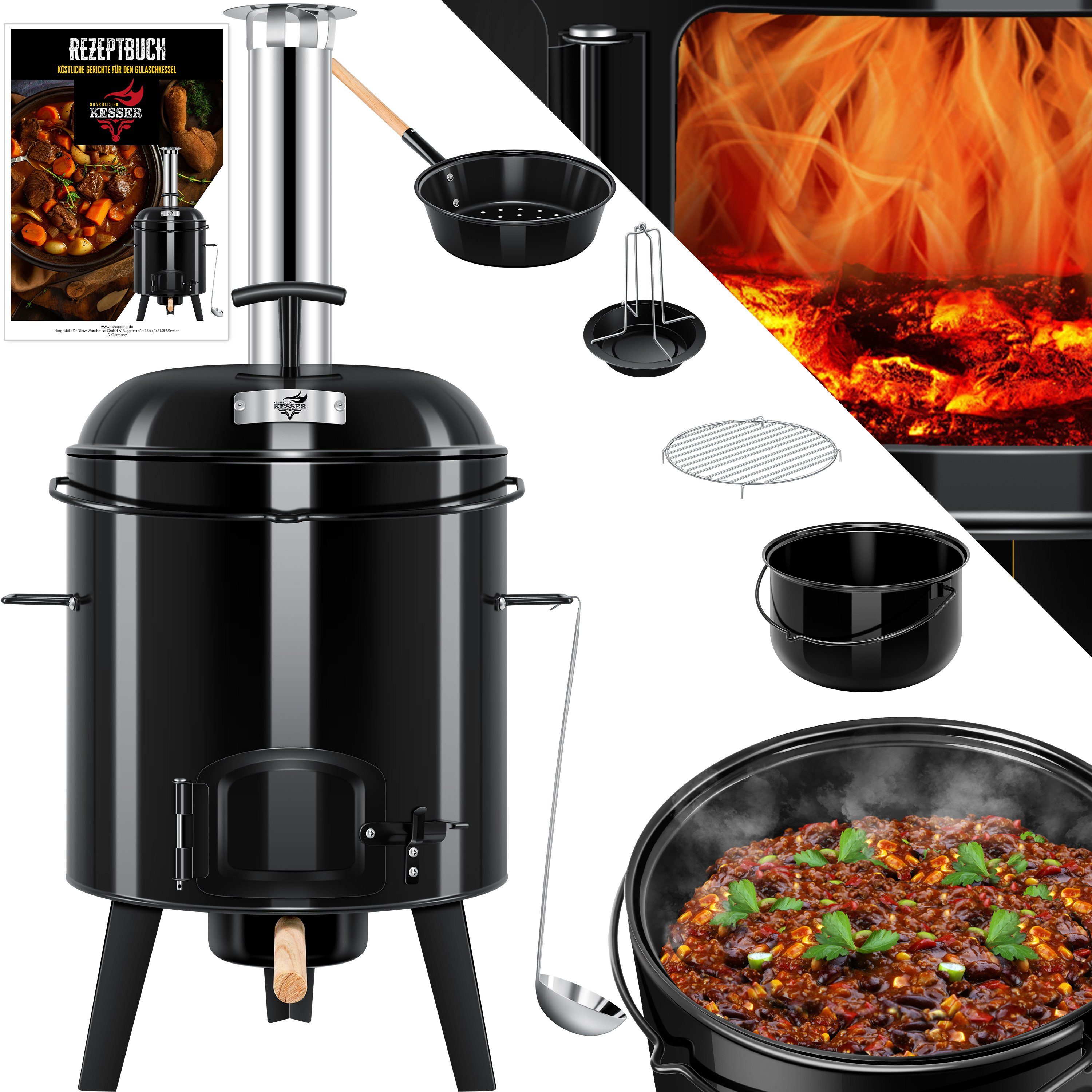 KESSER Feuerstelle, Gulaschkessel Gulaschkanone Eintopfofen mit Grillfunktion