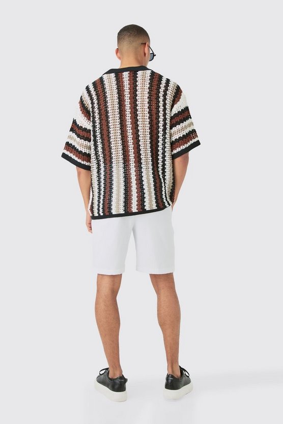 Oversize Strick-Poloshirt mit Streifen