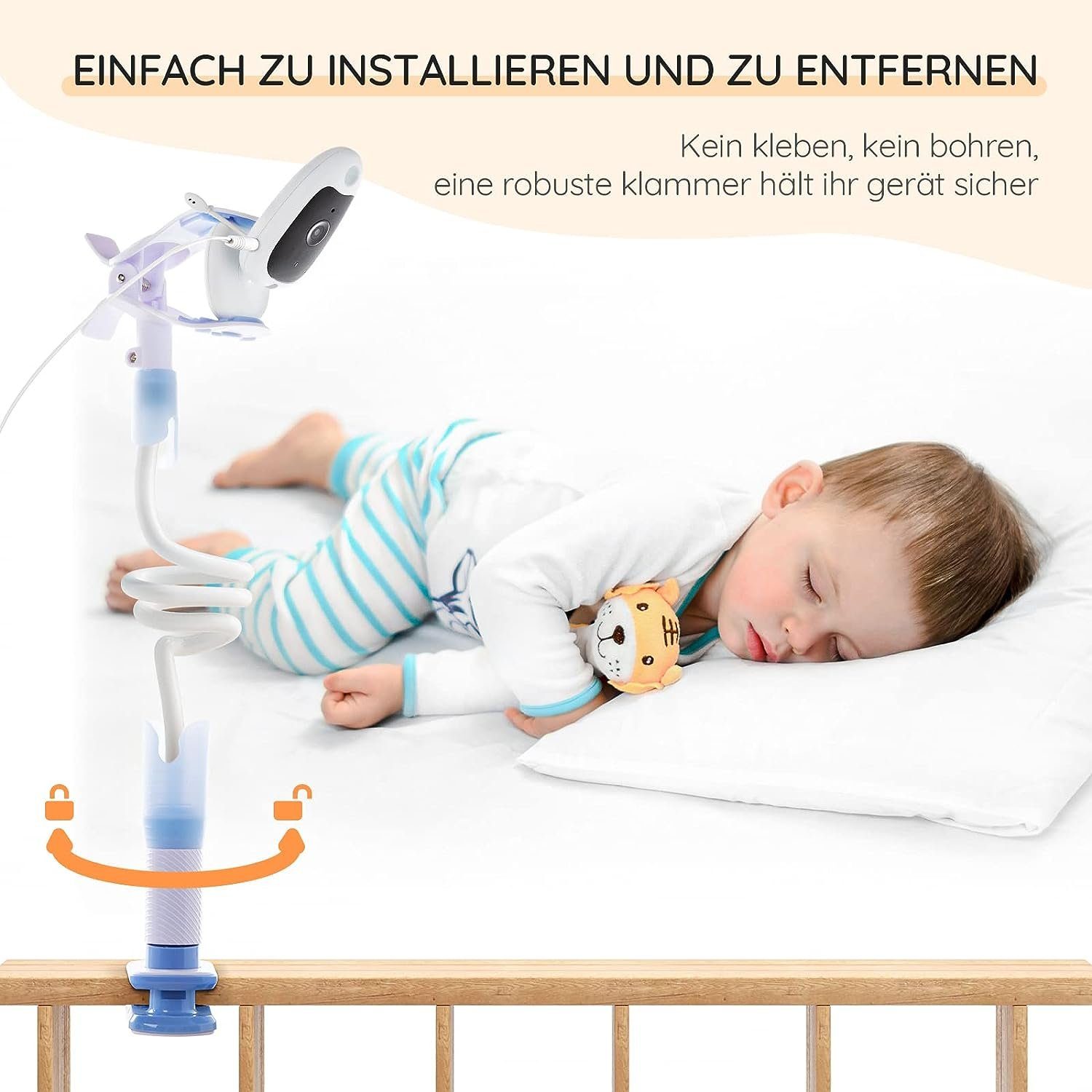 Boifun Babyphone Baby Monitor Halterung, Universelle Baby Kamerahalterung, 360 Grad drehbar,Sicher mit Riemen & Klemme an Möbeln befestigen, Kein Bohren erforderlich, Baby Monitor Clip,Baby Monitor Regalständer,ABS-Materialien