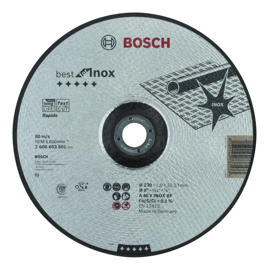 Bosch Blue Accessories 2608603501 Kaareva katkaisulaikka Paras ruostumattomalle teräkselle - Rapido A 46 V Ruostumaton teräs BF, 230 mm, 1,9 mm