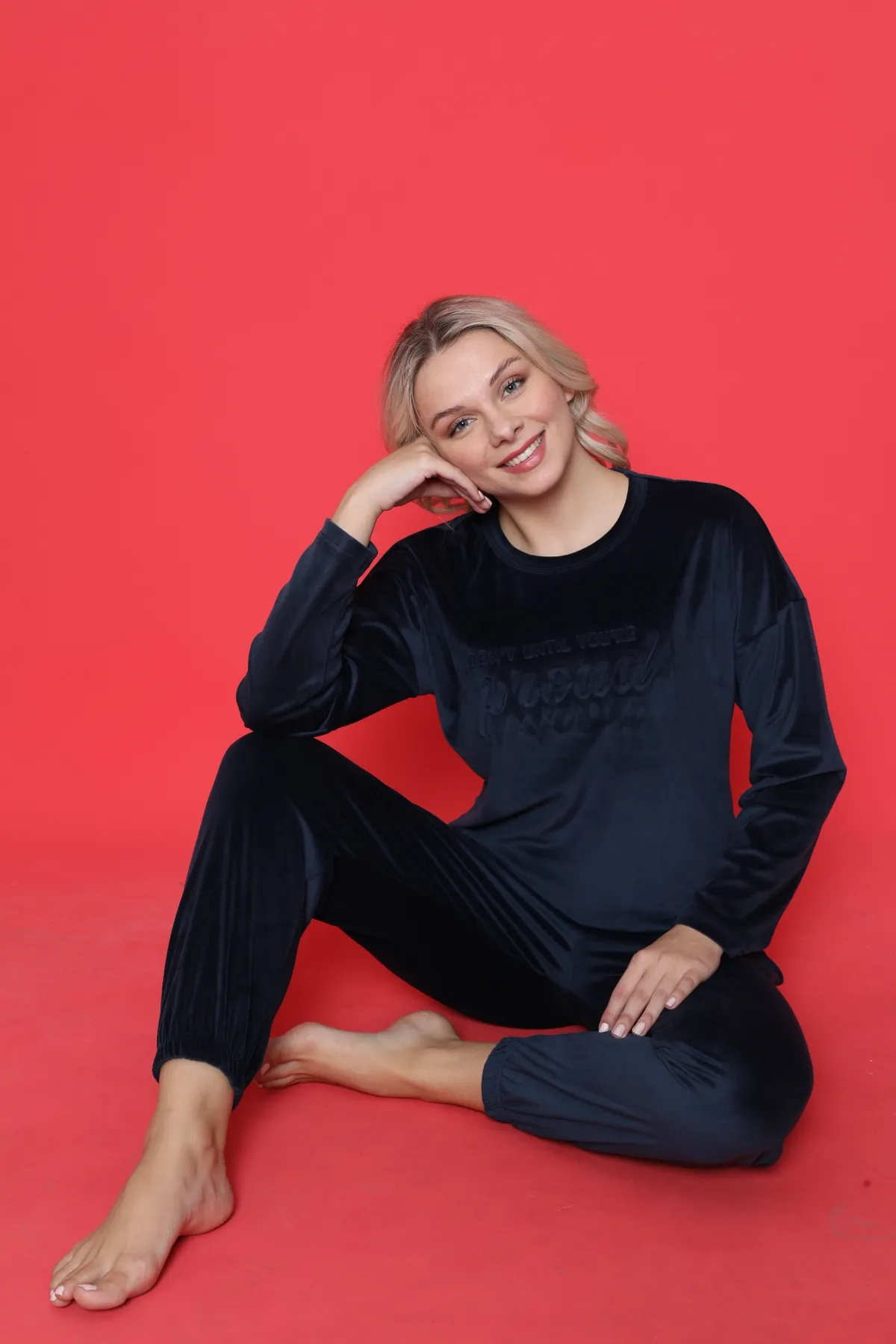 AHENGİM  Pyjama-Set für Jugendliche, französischer Samt, bedruckt, mit elastischen Beinen, für den Winter, saisonal, W20422249