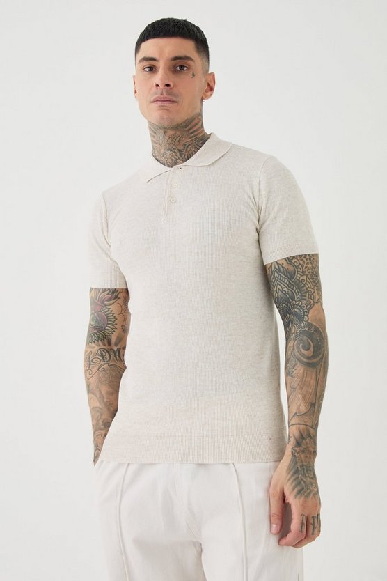 Tall kurzärmliges geripptes Muscle-Poloshirt