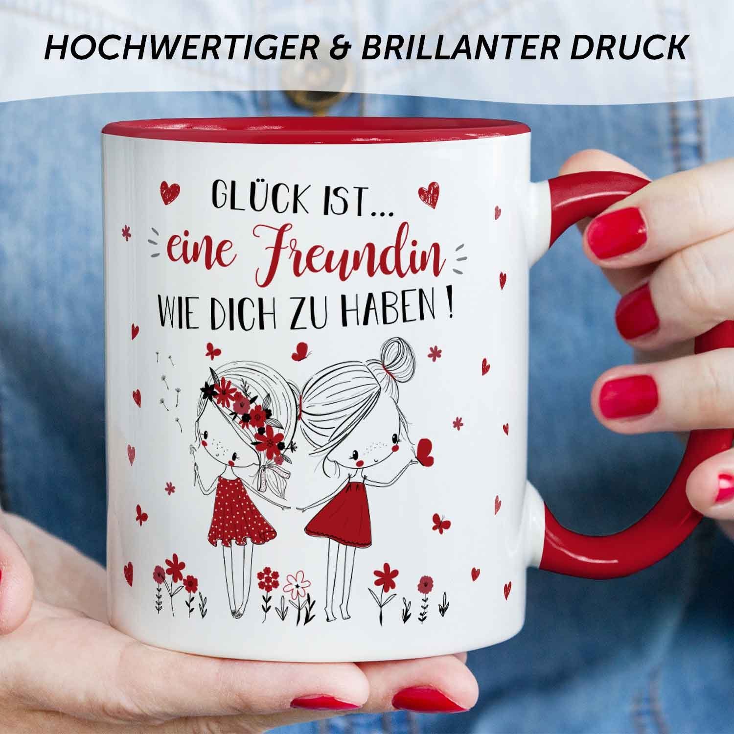 GRAVURZEILE Tasse mit Spruch Glück ist eine Freundin, - Persönliches Geschenk für Freundinnen zu verschiedenen Anlässen