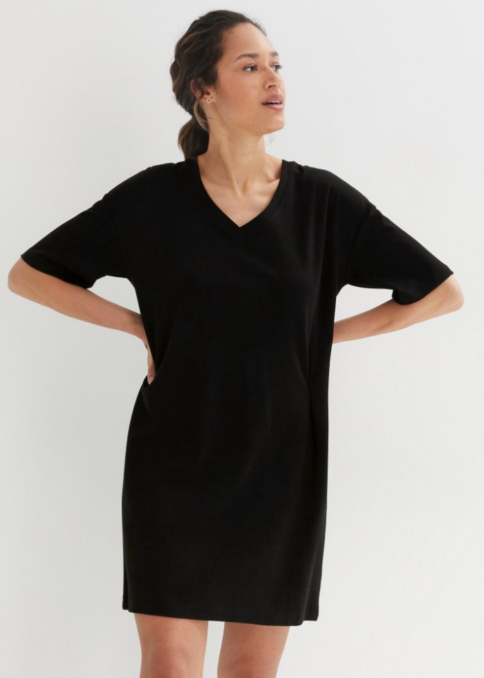 T-Shirtkleid mit V-Ausschnitt, oversize (2er Pack)