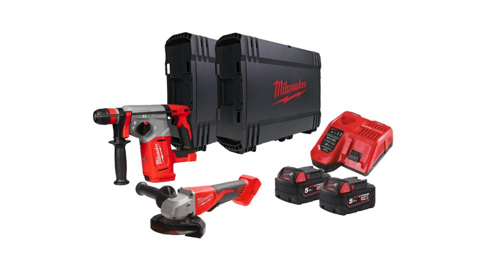 Milwaukee 4933498575 M18 BLPP2G-502X Comboset - M18 BLHX accucombihamer + M18 BLSAG125XPD accu slijper 18V 5,0Ah Li-Ion în cutie HD