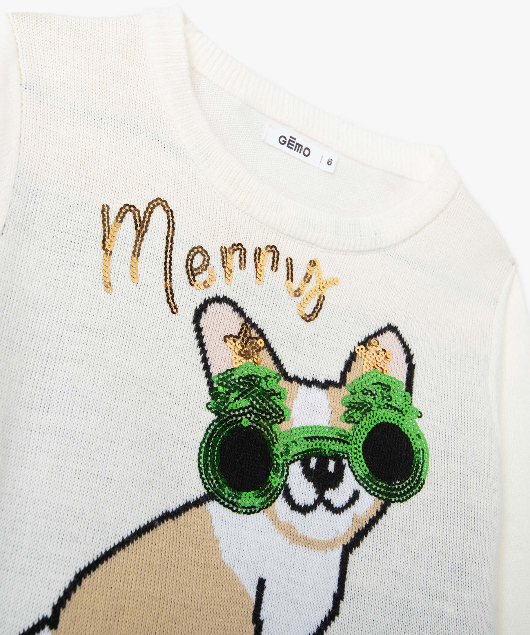 Pull de Nol fille à motif fantaisie en sequins brillants ecru | GEMO