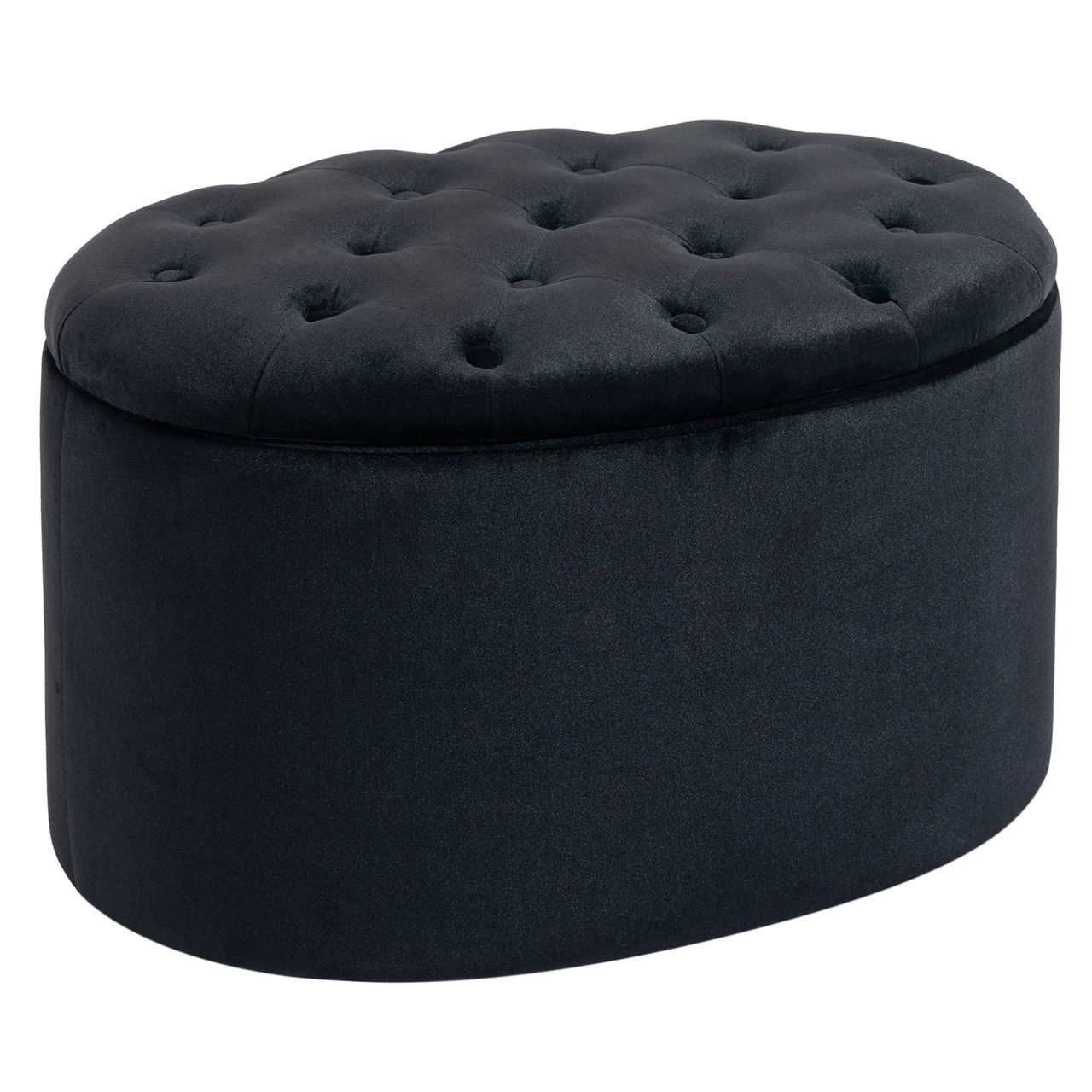 HOMCOM Sitzbank Polsterbank mit Stauraum Truhenbank Ovale Form Flur Schlafzimmer Wohnzimmer samtartiges Polyester Gummiholz Schwarz 71 x 52 x 42 cm