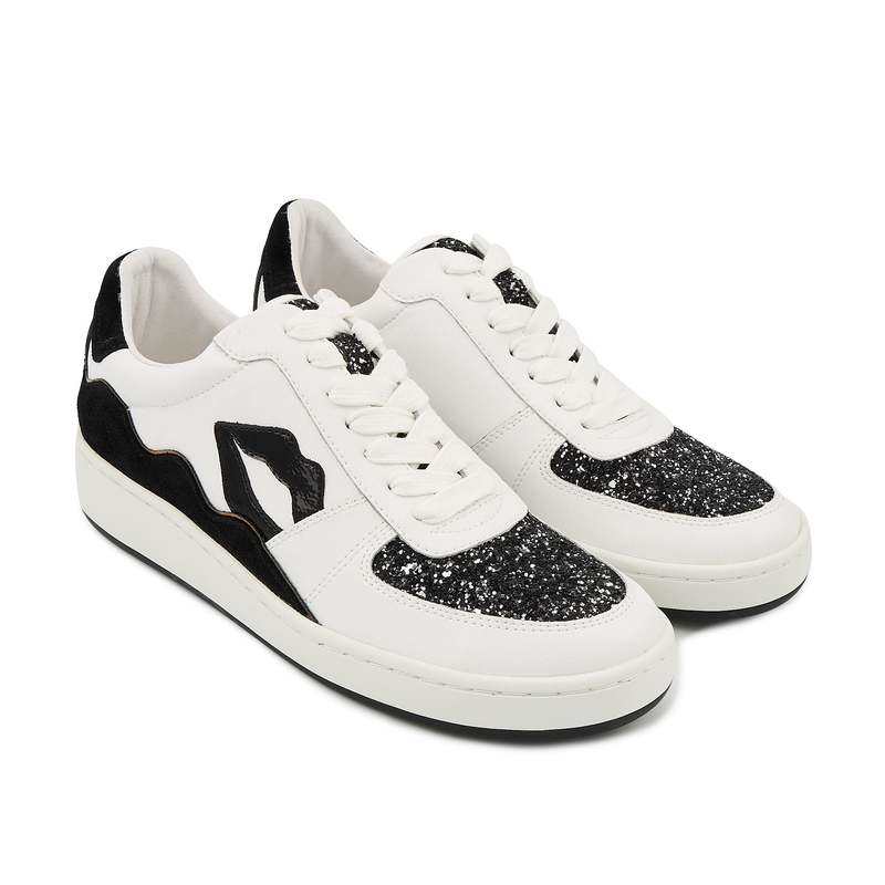 Baskets en cuir Loulou blanc noir glitter