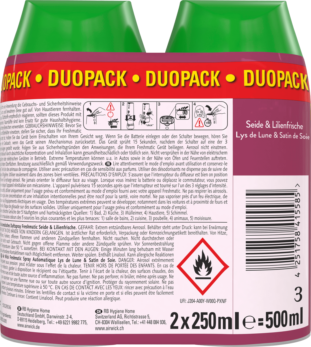 Lufterfrischer Freshmatic Seide & Lilienfrische Nachfüllpack (2x250 ml), 500 ml