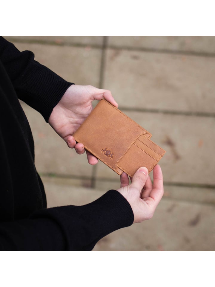 SID & VAIN Leder-Geldbörse echt Leder Geldbeutel groß hell-cognac in braun günstig kaufen onesize