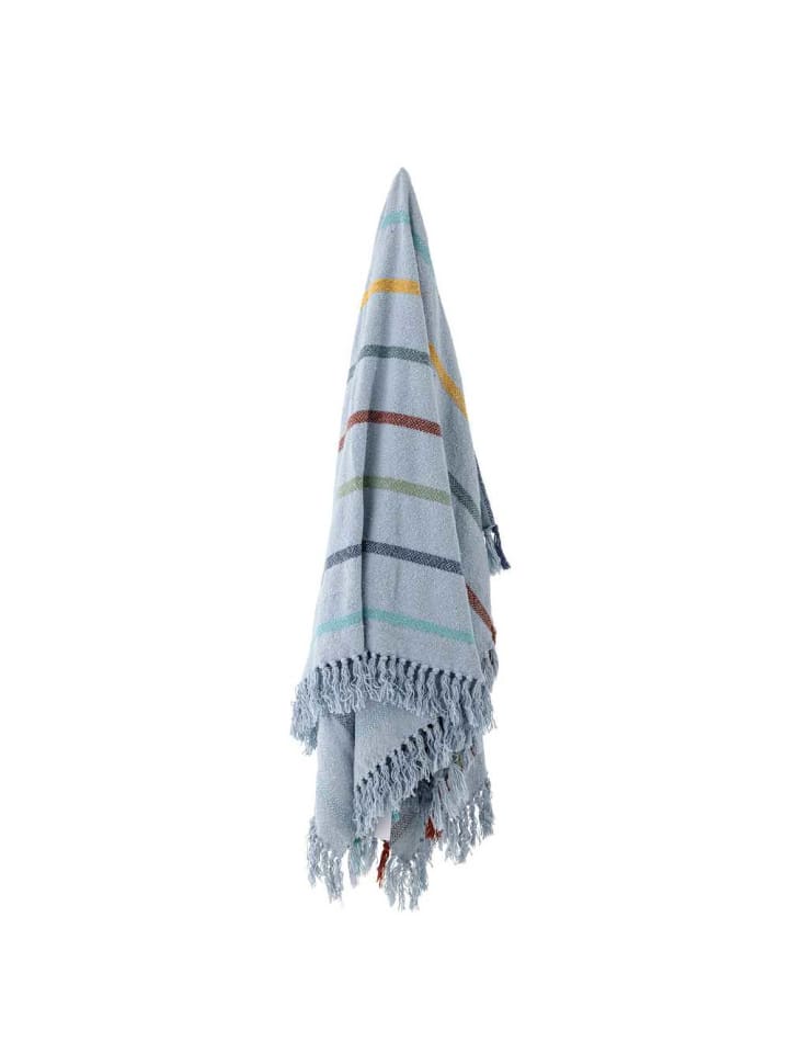 Bloomingville Decke FREY Blau mit bunten Streifen 160x130 cm günstig kaufen onesize