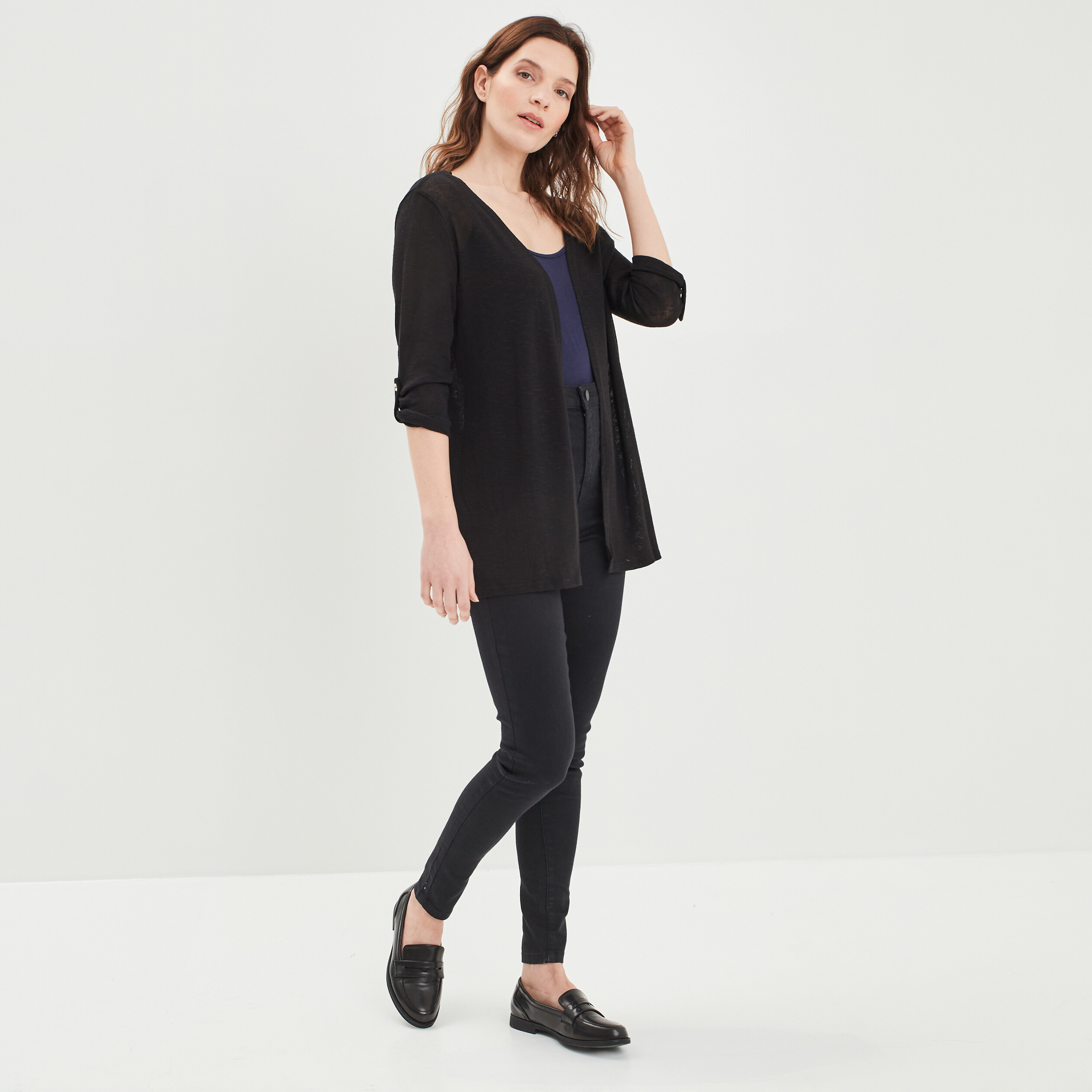 Gilet manches 3 4 noir femme | La Halle