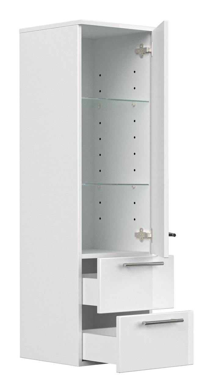 Posseik Hochschrank 120 cm weiss hochglanz mit Glaseinlagen