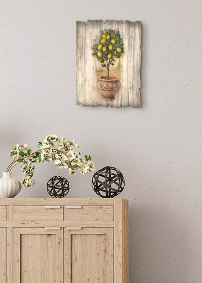 Holzbild mit Zitronenbaum
