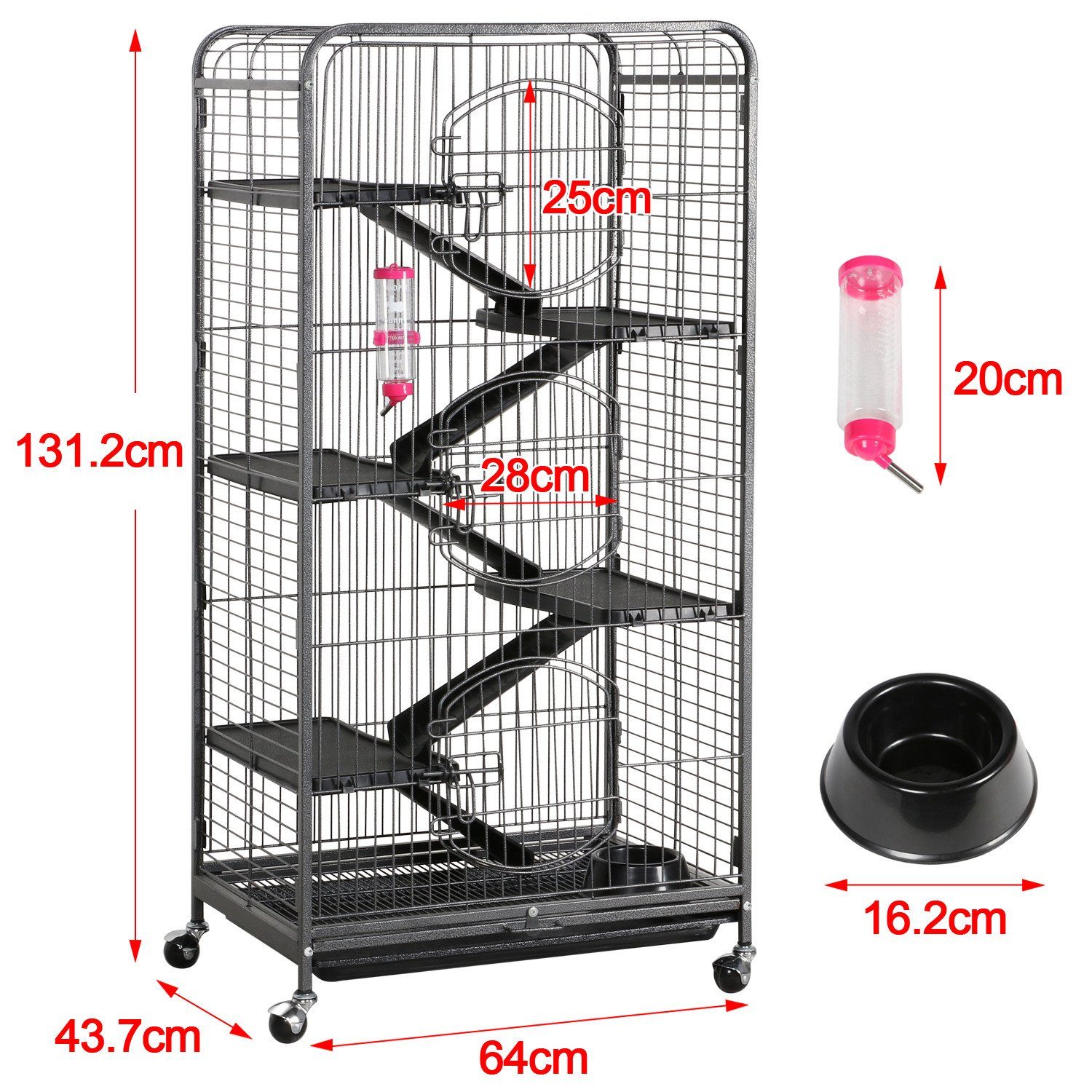 Yaheetech Kleintierkäfig, Nagervoliere Metall Hamsterkäfig Käfig mit 3 Fronttür