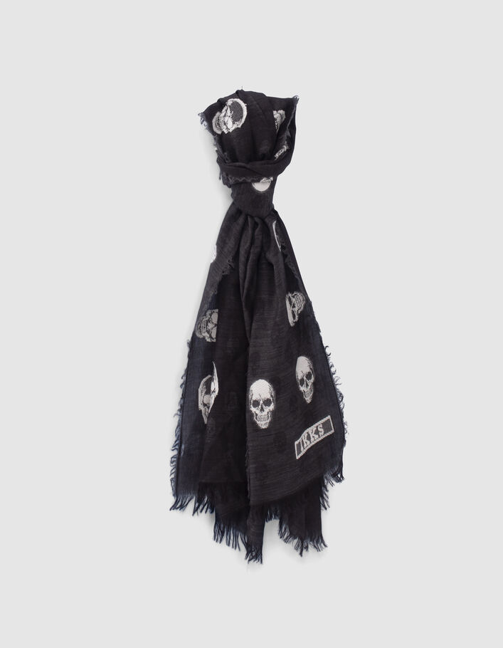 Foulard gris jacquard motif têtes de mort Femme
