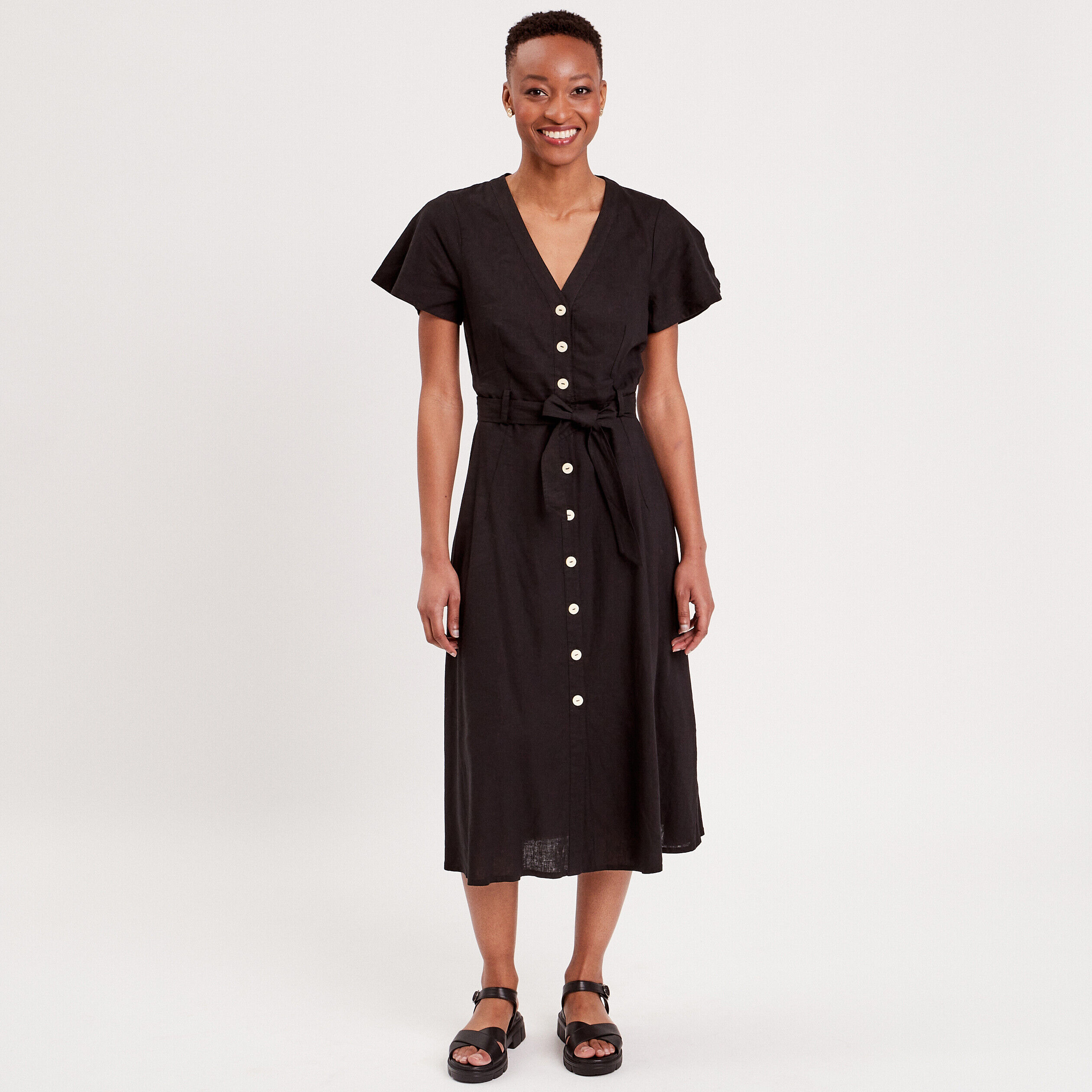 Robe boutonnée à manches courtes noir femme | Cache Cache