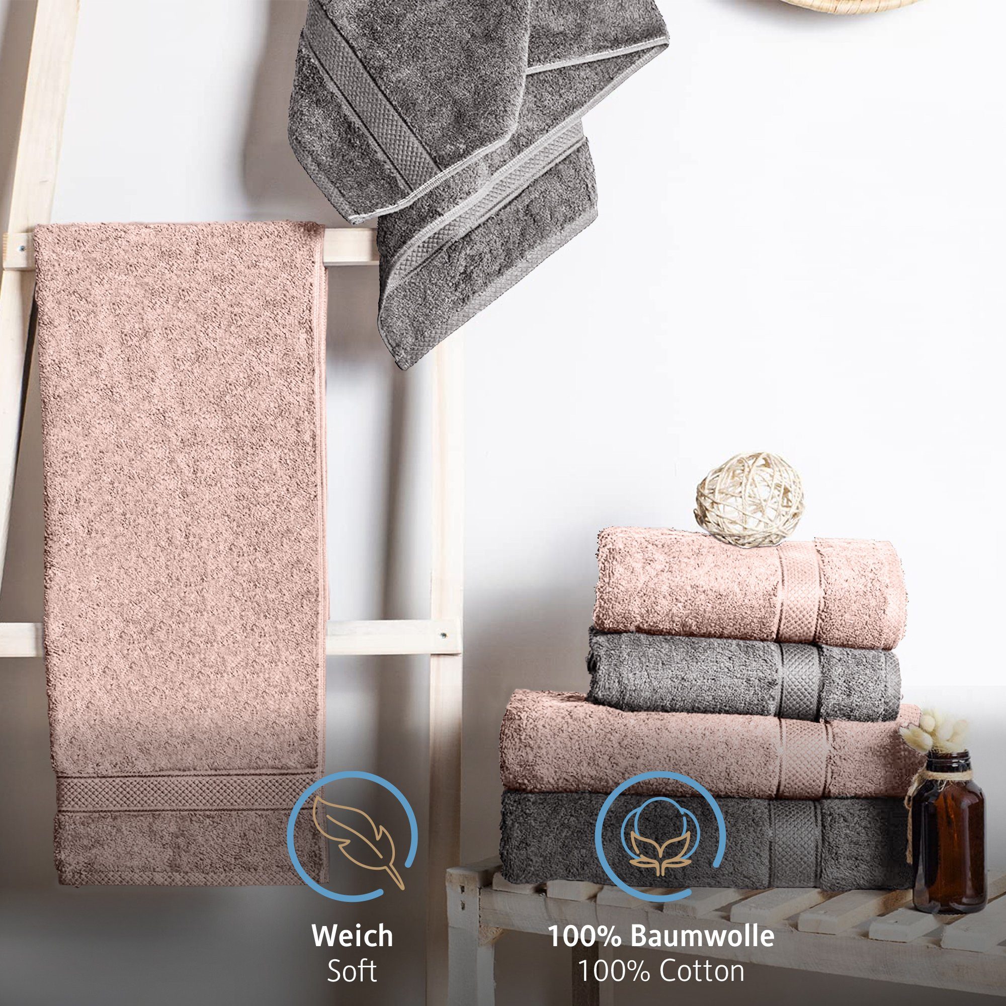 Komfortec Handtuch Set 100% Baumwolle, 470 g/m², Frottee, (Set, 4-tlg), Duschtücher 50x100 cm Set, Weich