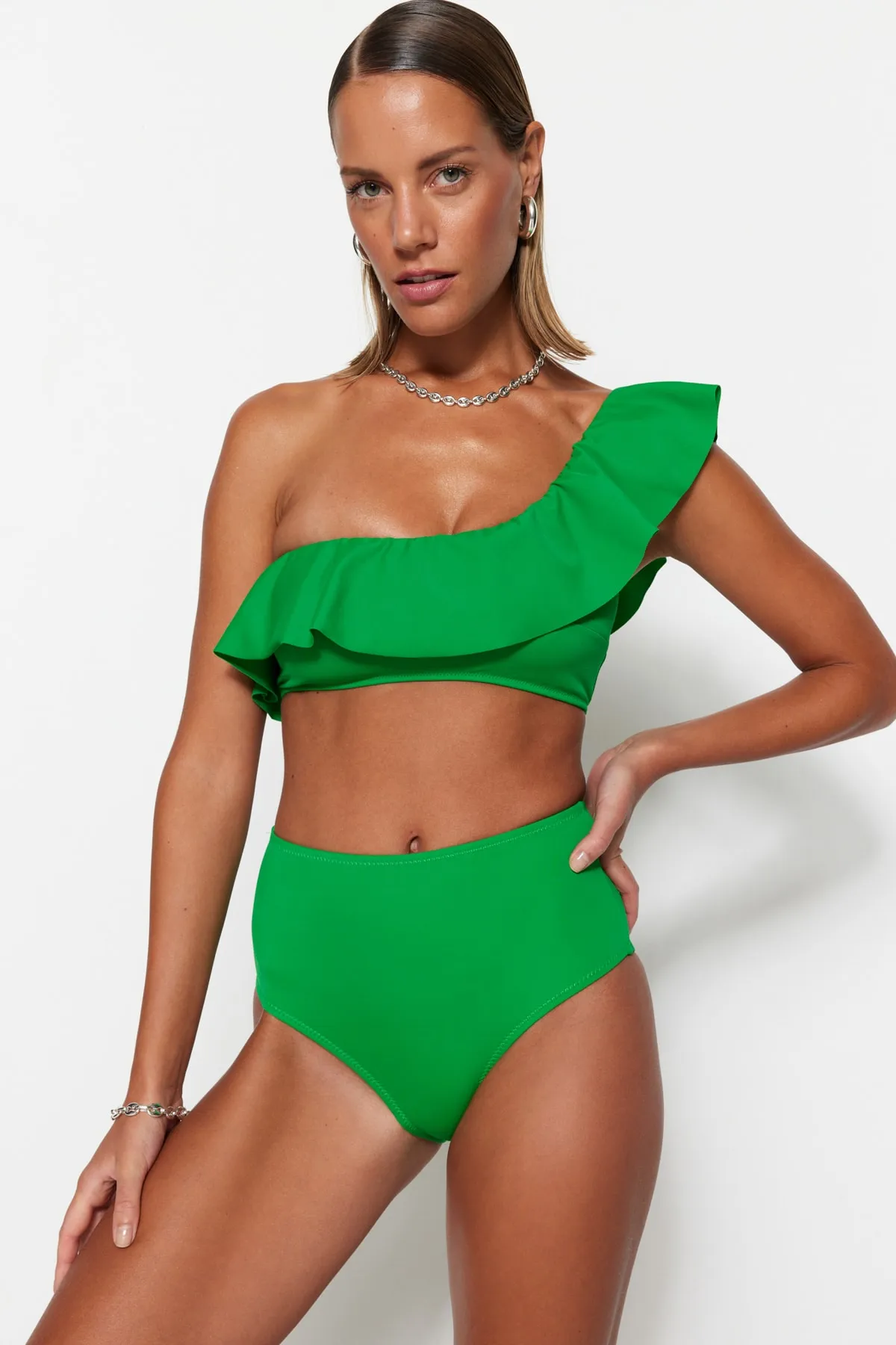 Trendyol Collection  Grüne Bikinihose mit hoher Taille und normaler Passform TBESS21BA0057