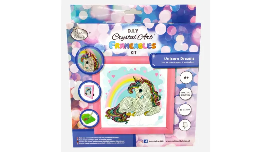 Craft Buddy - Crystal Art Diamond Painting Frameables Regenbogen Einhorn 18 x 18 cm
