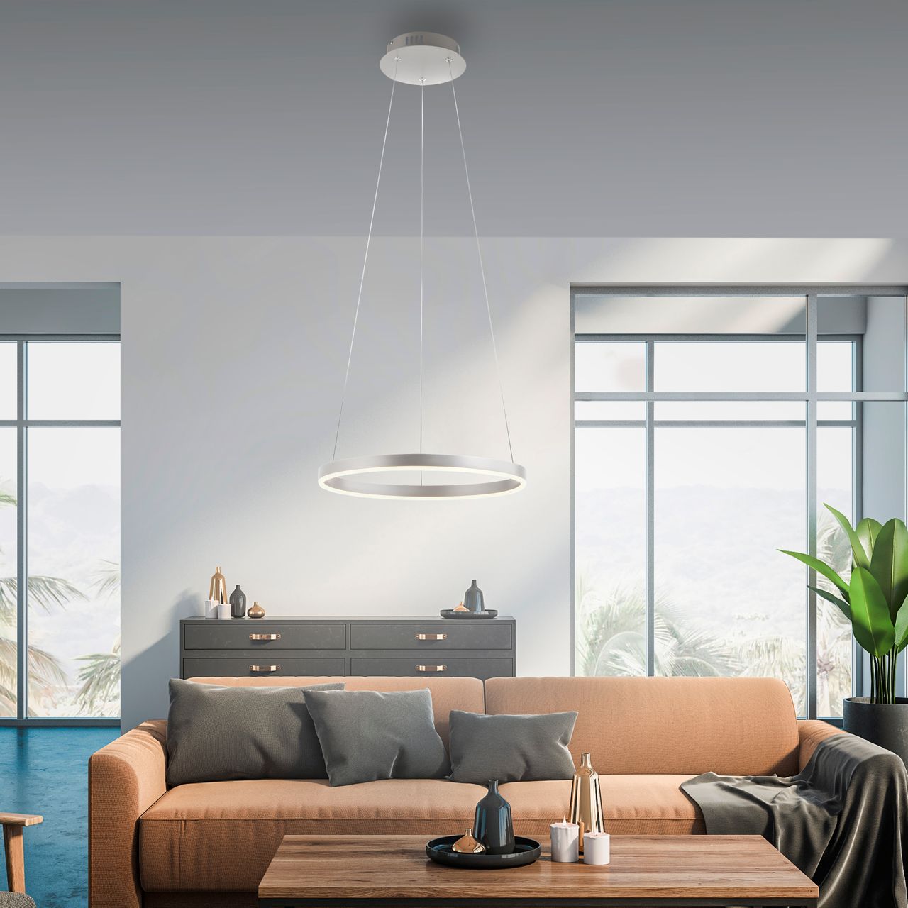 JUST LIGHT LeuchtenDirekt LED Pendelleuchte RITUS, rund, 3-Stufen-Dimmer, 3000Kelvin Ø39,3cm, Innenleuchte, IP20