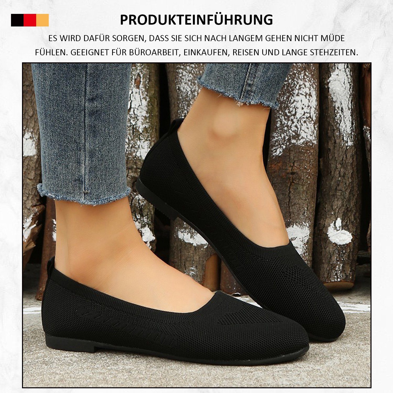 MAGICSHE Damen Schlupfschuhe Elegant Ballerina Ballerina Leichte, atmungsaktive Strickschuhe