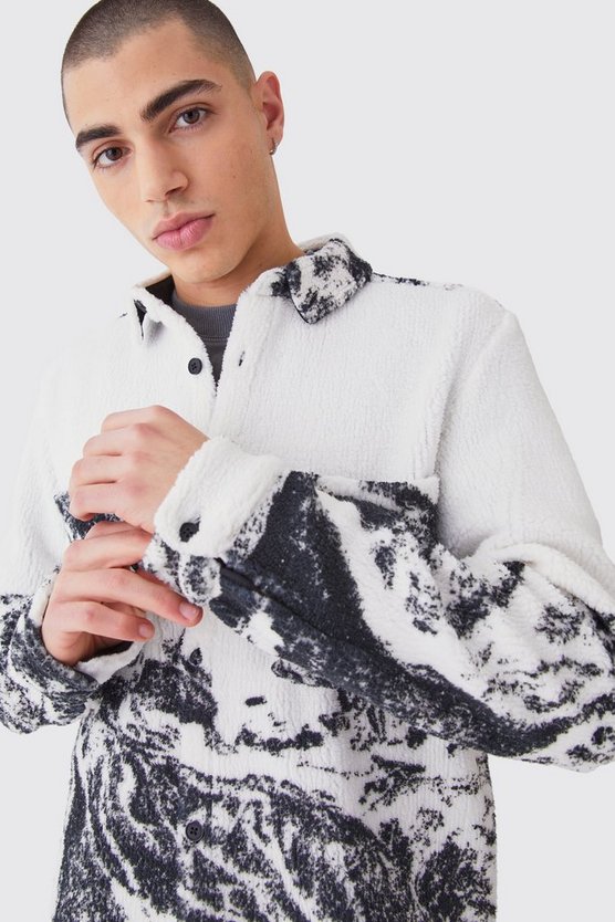 Borg Overshirt mit Mountain-Print
